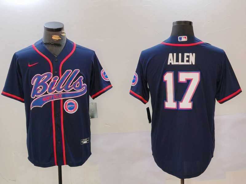 Mens Buffalo Bills #17 Josh Allen Navy Team Cool Base Stitched Baseball Jersey